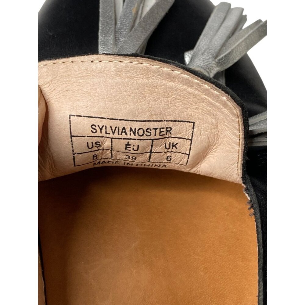 Sylvia Noster Slip-on Sneakers with Silver Tassels Women Size 8 Black Leather - Picture 7 of 12